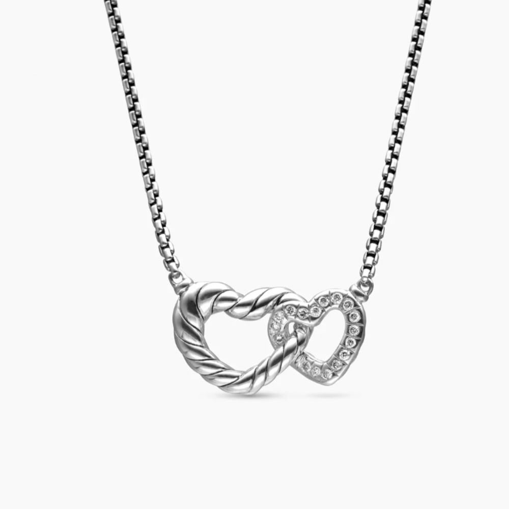 David Yurman Silver Double Heart Diamond Necklace